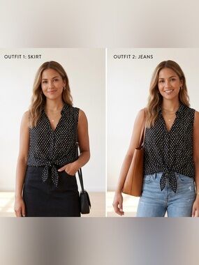 a new day Black and White Polka Dot Tie-Front Sleeveless Camisole